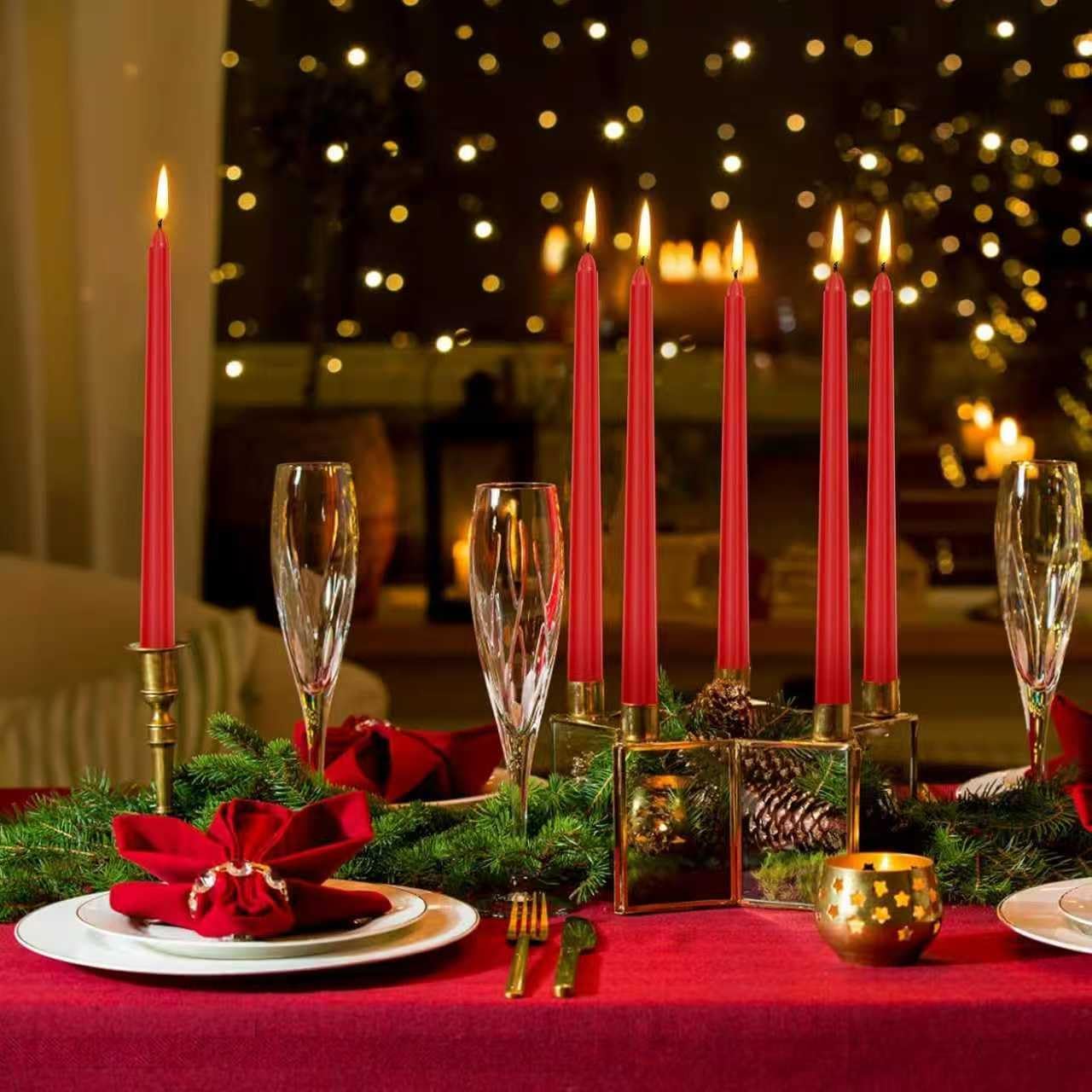 14 Pack Tall Red Taper Candles - 10 Inch Red Dripless, Unscented Dinner Candle - Paraffin Wax with Cotton Wicks - 8 Hour Burn Time.